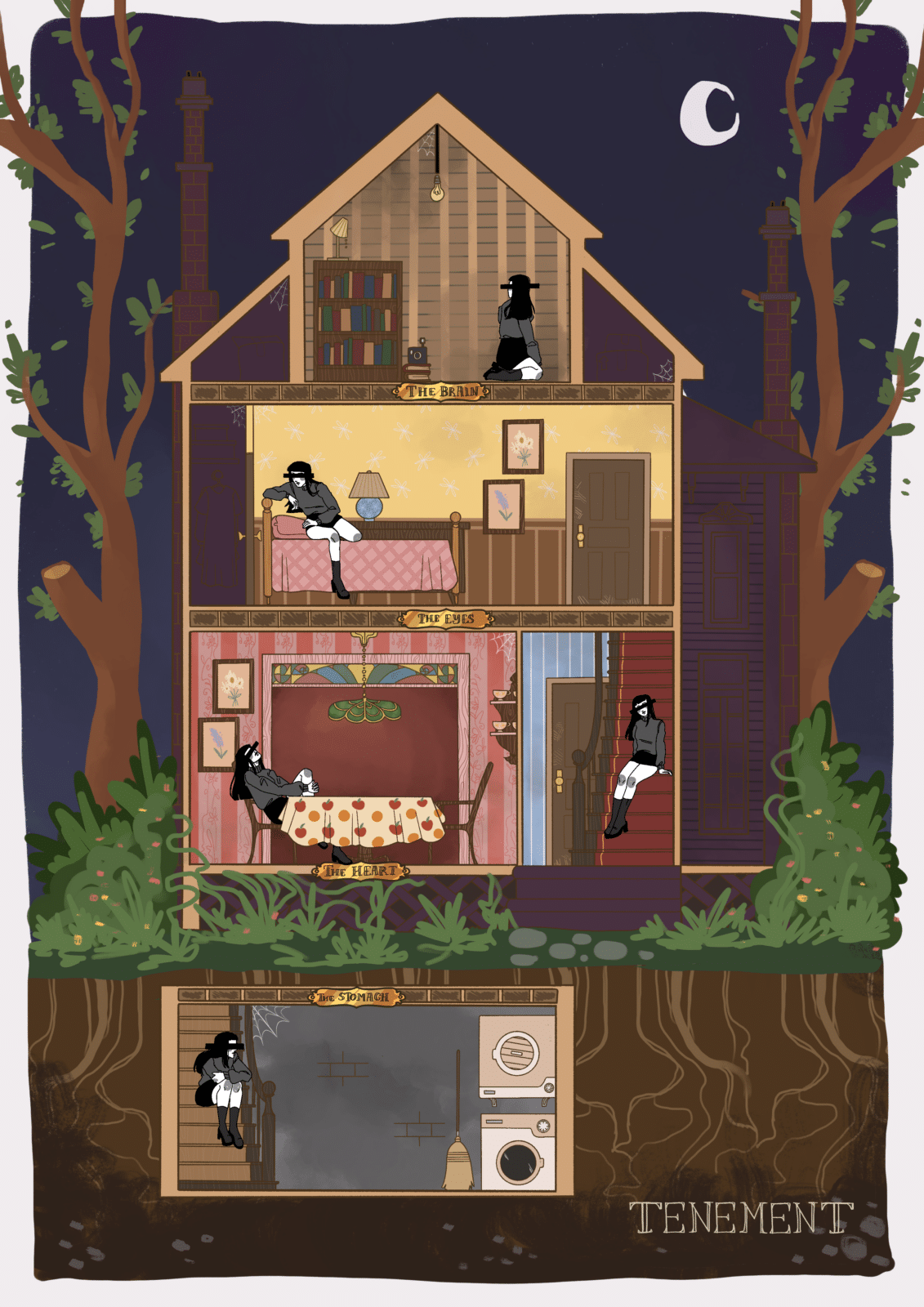 Illustration of a doll house. 